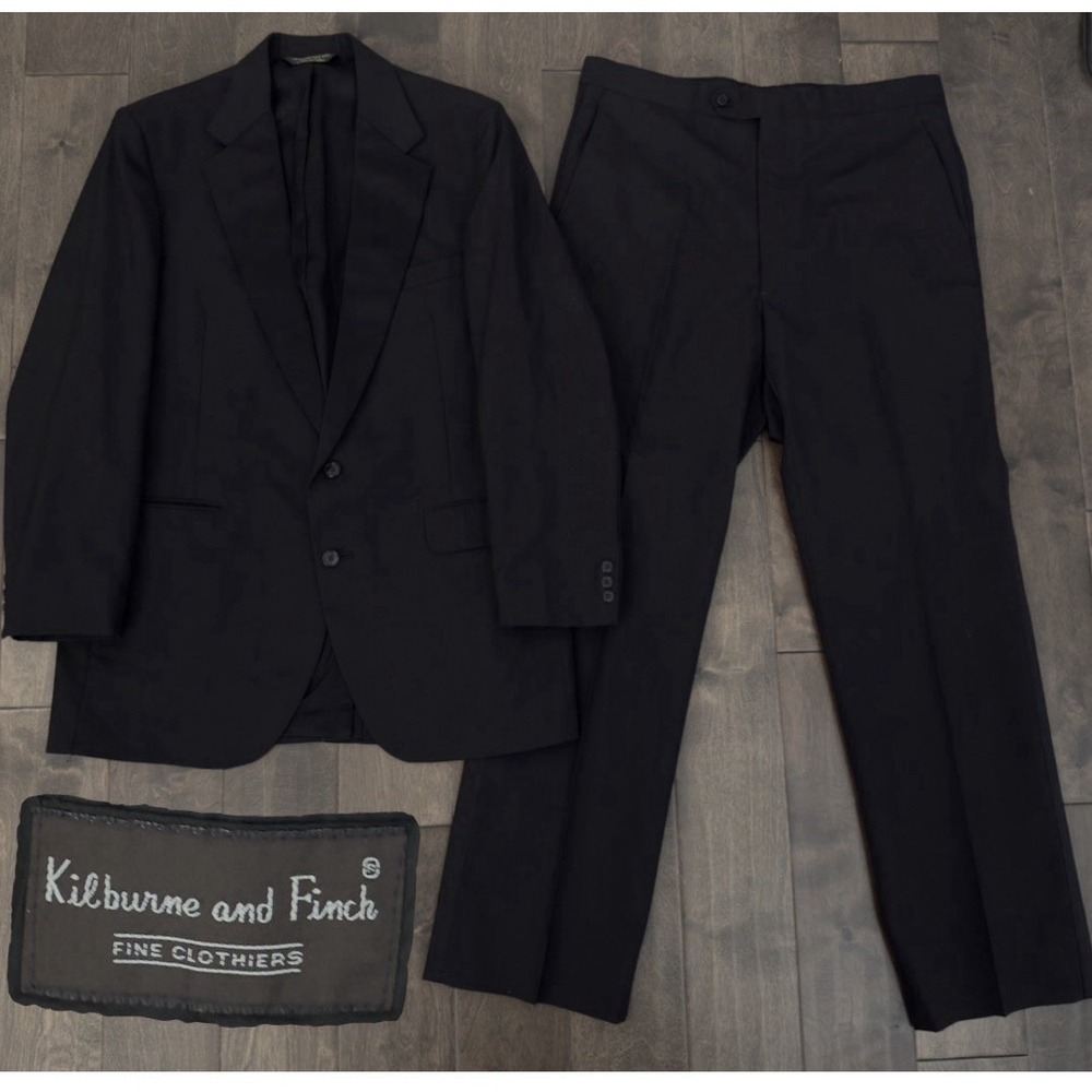 Kilburne and Finch Mens Two Piece Black Tuxedo Jacket Size 42L Pants 36X33 USA